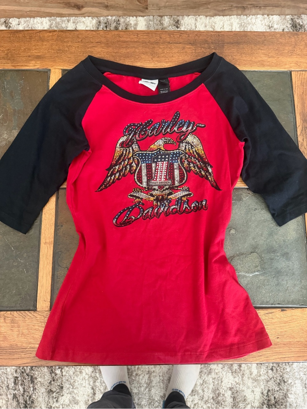 Harley-Davidson Red and Black Eagle Shield Raglan Tee